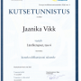Lümfitterapeut tase 6 kutsetunnistus Jaanika Vikk.